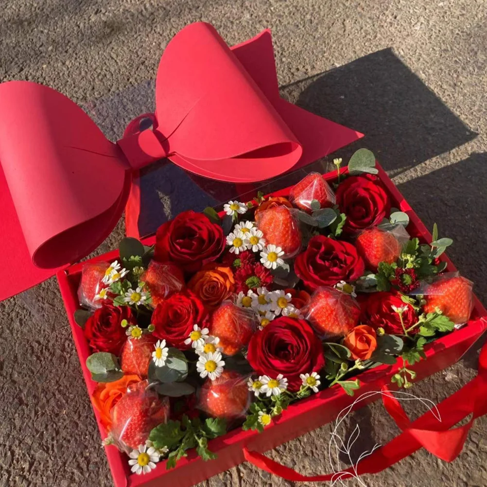 

Flower Gift Box with Bow Preserved Flower Packing Box Light Luxury Style for Birthday Mother's Day Romantic Occasion Decoration