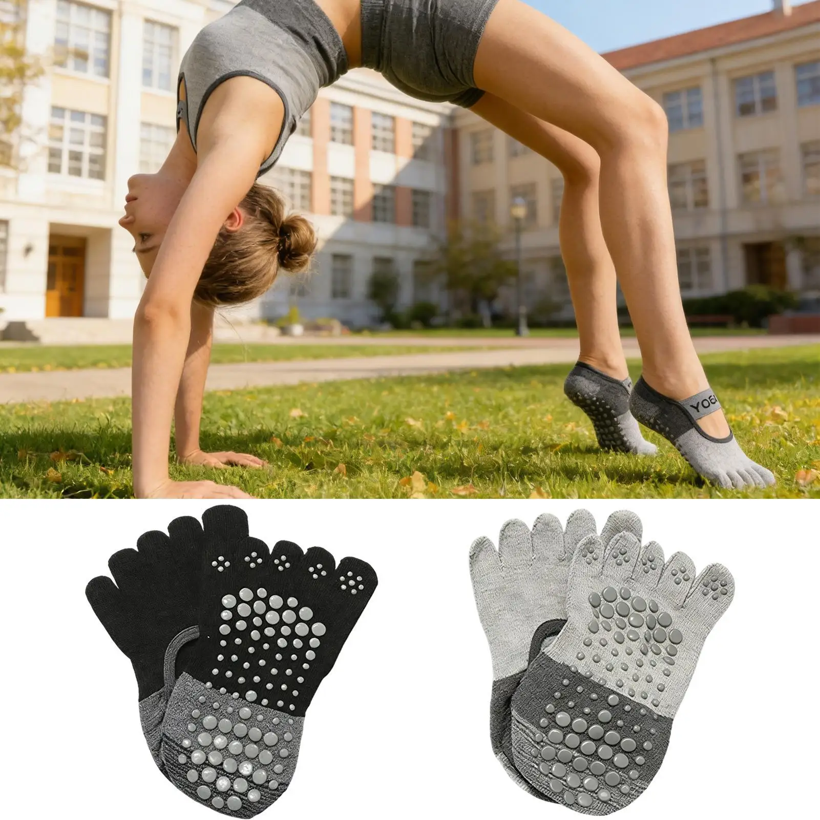 

Носки для пилатеса с пятью пальцами, теплые, с противоскользящим покрытием, для тренировок в зале, дома, больнице, на полу, для баскетбола, футбола и других видов спорта