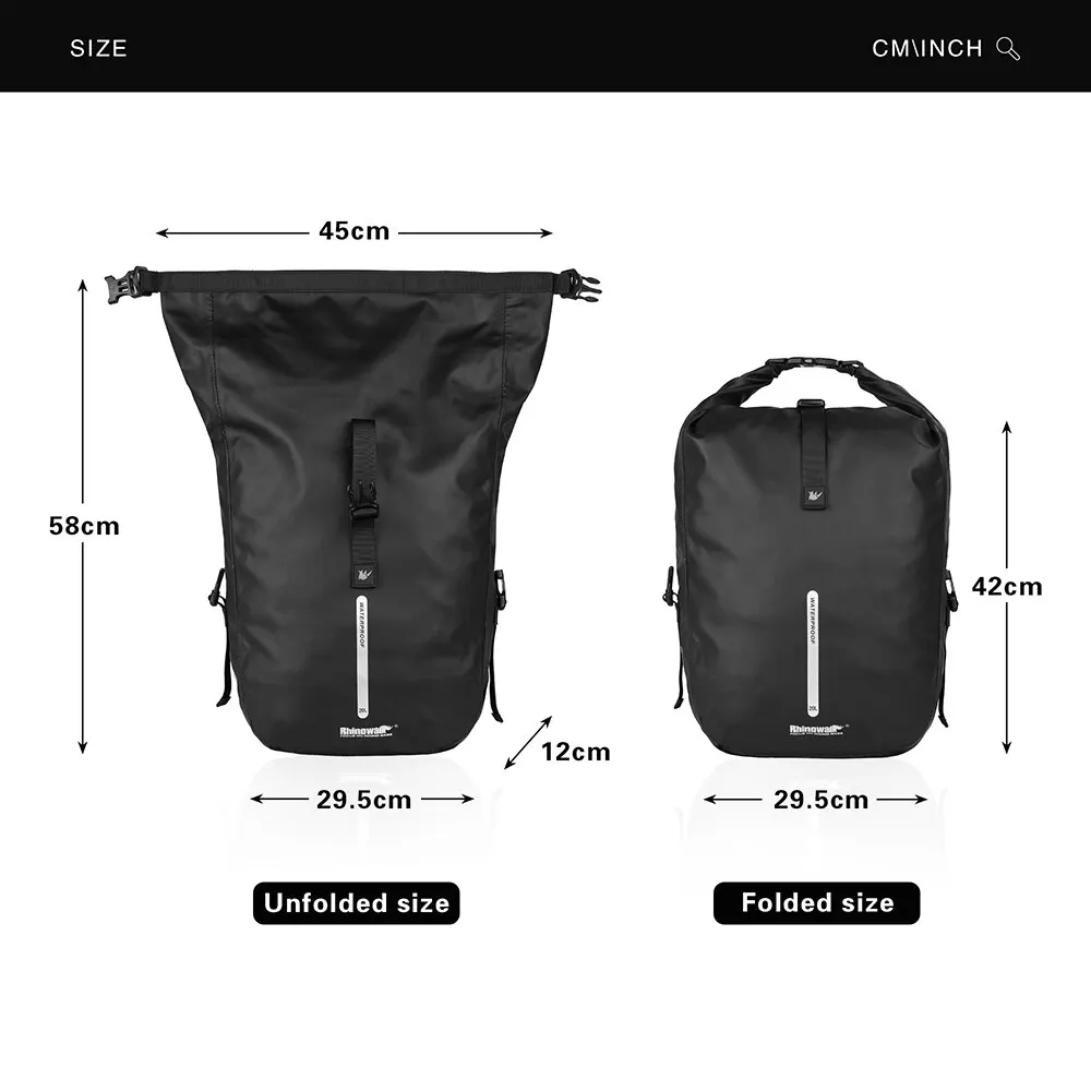 Rhinowalk Bike Fietstas 20l Grote Capaciteit Waterdicht Achterrek Zwart Reizen Fiets Fietsen Schoudertas Rugzak Accessoires