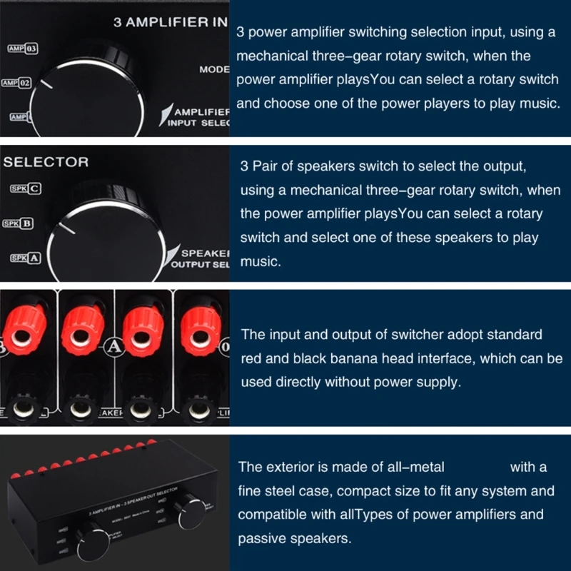 

Easy Switching Converters 3 Amplifiers in 3 Speaker Out Selector Dropship