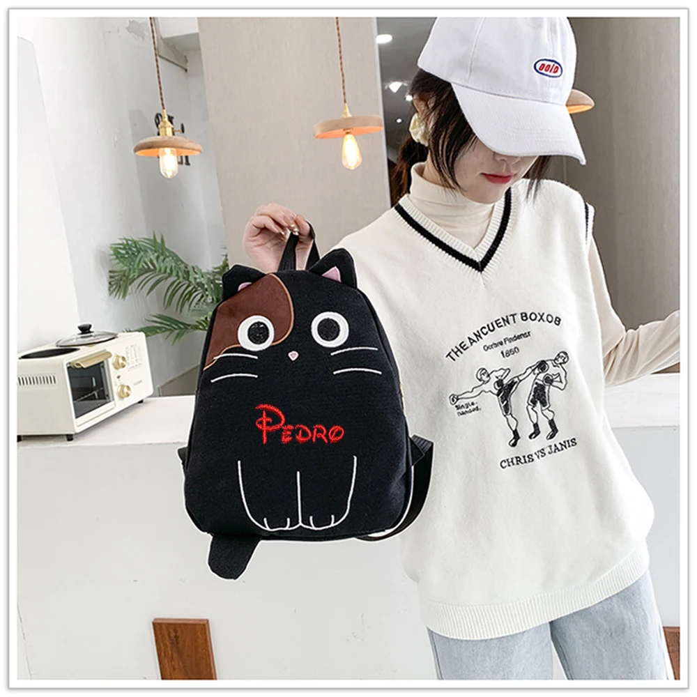New Personalized Name Cute Cat Backpack Custom Embroidered High School Student Backpack Children's Cartoon Cat Gift Bag