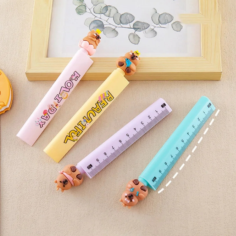 

24 шт./лот, креативная линейка капибары, гелевая ручка, милые 0,5 мм, черные чернила, ручки для подписи, канцелярские принадлежности, подарок, школьные письменные принадлежности