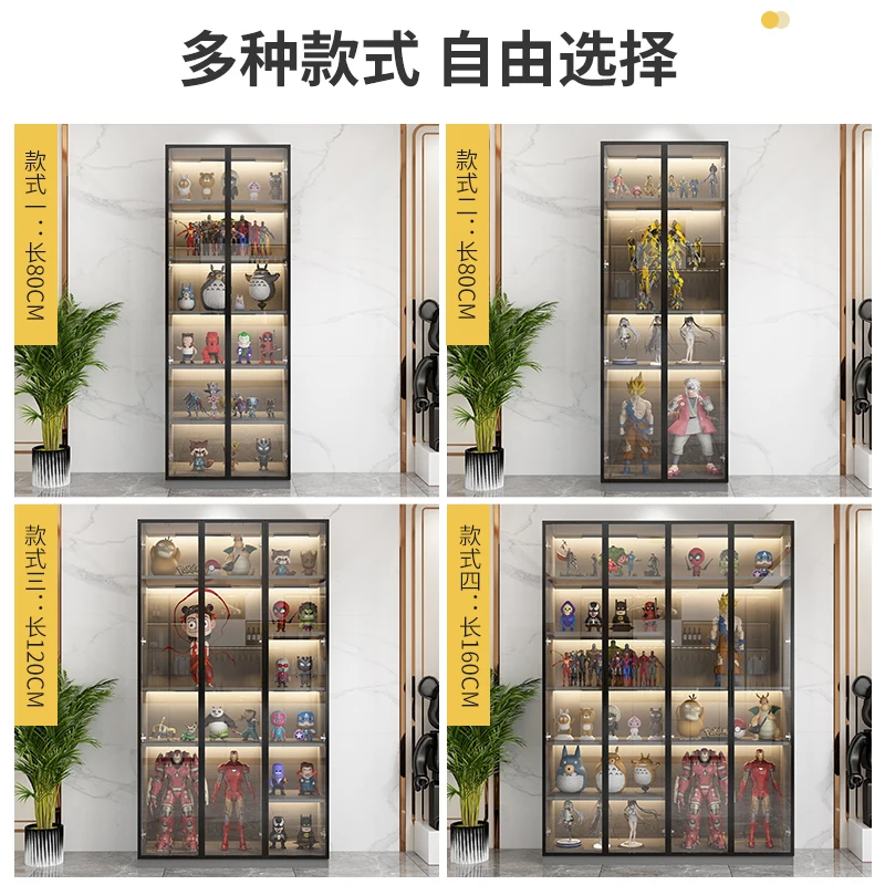 

Customized Glass Door Solid Wood Hand-Made Cabinet Statue Model Cabinet Light Luxury Living Room Toys Bag Display Shelf Storage