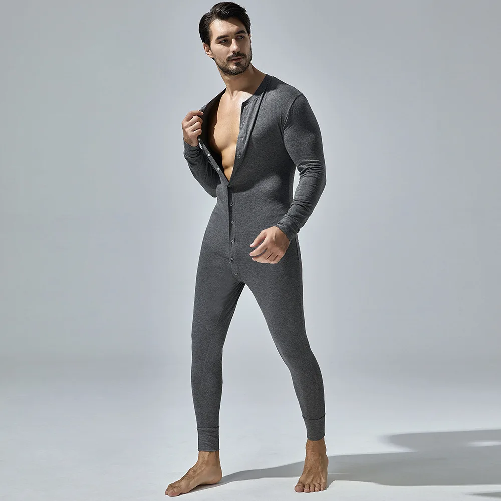 New Men\'s One-Piece Pajamas Home Fitness Wear Men\'s Bodysuit