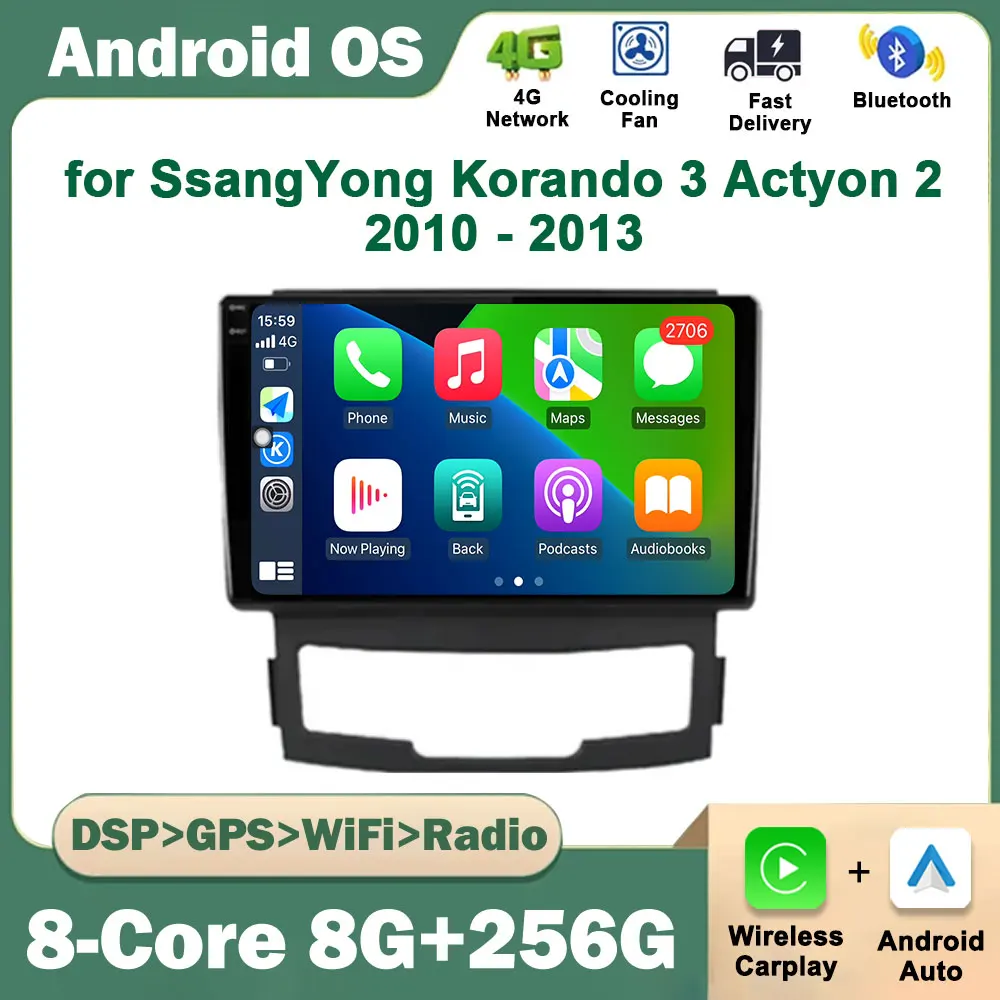 

9 inch for SsangYong Korando 3 Actyon 2 2010 - 2013 Android OS Car Radio Multimedia Player GPS Navigation Wireless Carplay WiFi
