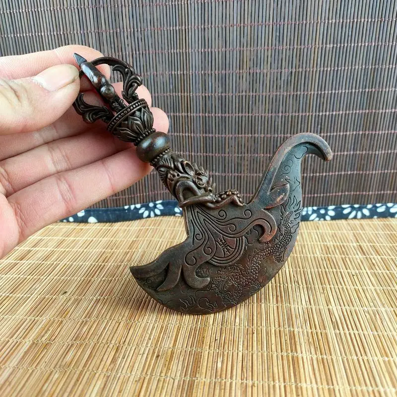 Antique copper &ltdragon-head knife-shaped &gt Vajra Pumba chopper decorative item for a study