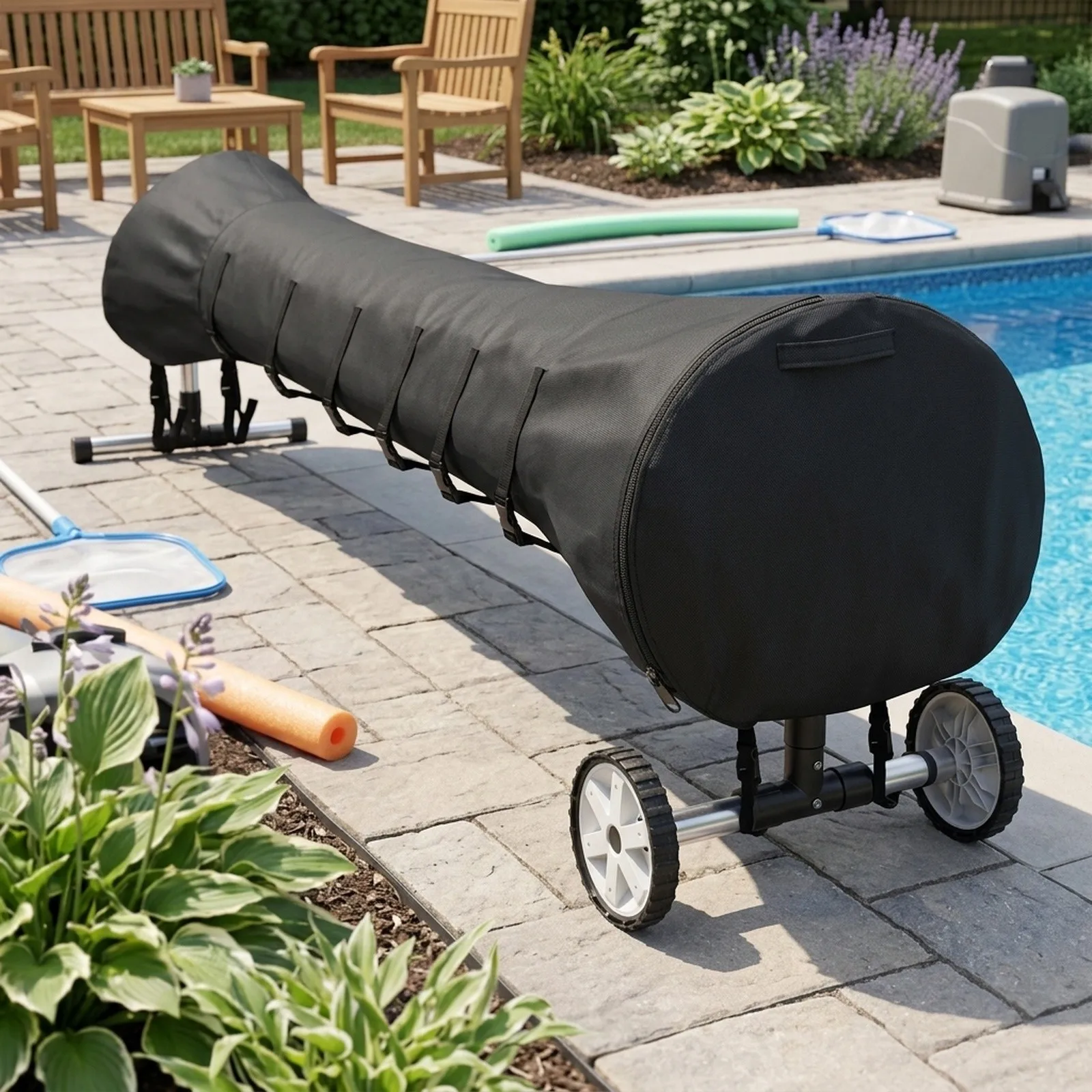 Swimming Pool Solar Reel Cover and Waterproof Provides Year Round Protection with Adjustable Straps Swimming Pool