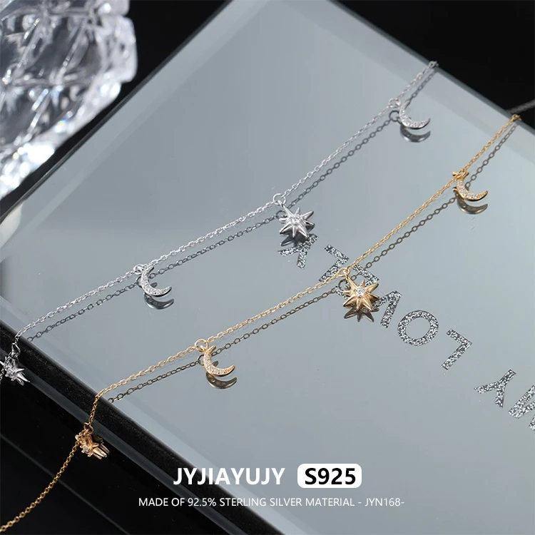 

JYJIAYUJY 100% цельное оригинальное ожерелье из стерлингового серебра S925, 45 см, цепочка в наличии, модные ювелирные изделия со звездой и луной, подарок на каждый день JYN168