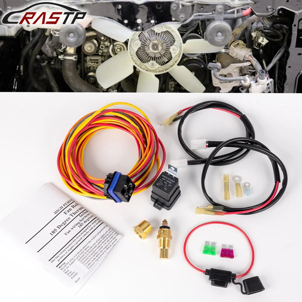 RASTP-Electric Fan Wiring Thermostat Temperature Switch 40A Relay Kit 185F On 165F Off Universal Electric Fan Wiring Kit WH004