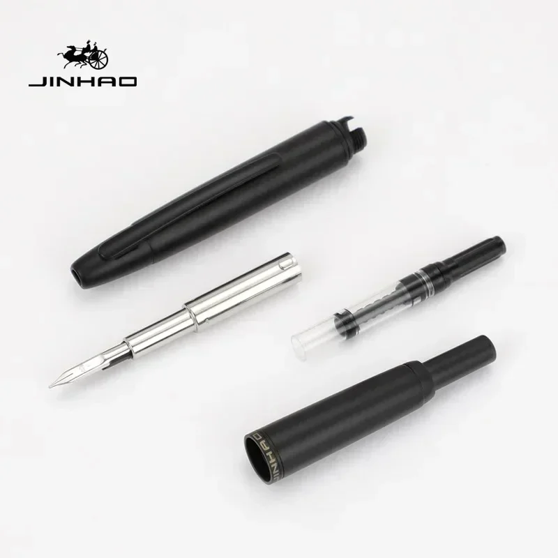 JINHAO 10 Press Fountain Pen Retractable EF F Metal Matte Black Writing Ink Pen with Converter School Office Supplies Stationery