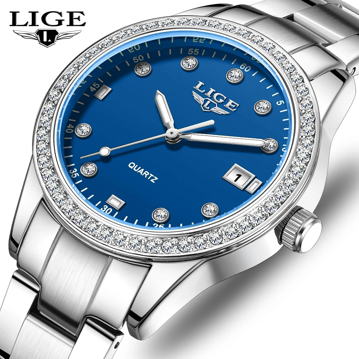 LIGE TOP women's quartz wrist watch elegant Luminous female waterproof calendar casual fashion watch ladies gifts reloj de mujer