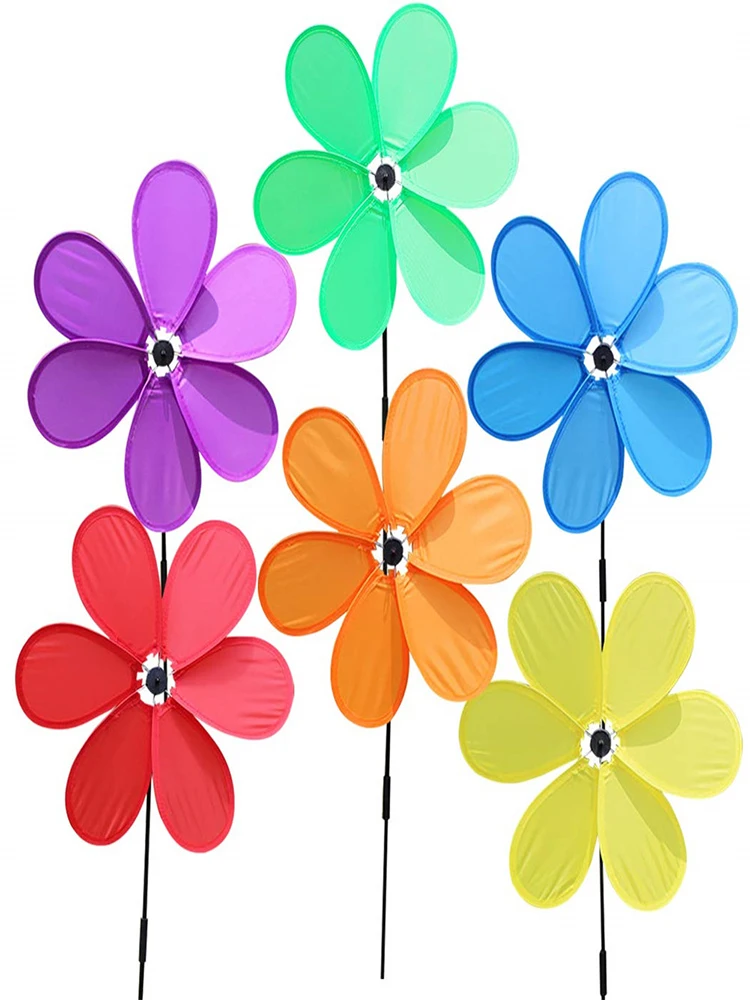 หกใบ Windmill 6สี Wind Spinners Suower สนามหญ้า Pinwheels Windmill Party Pinwheel Spinner สำหรับ Garden Decor
