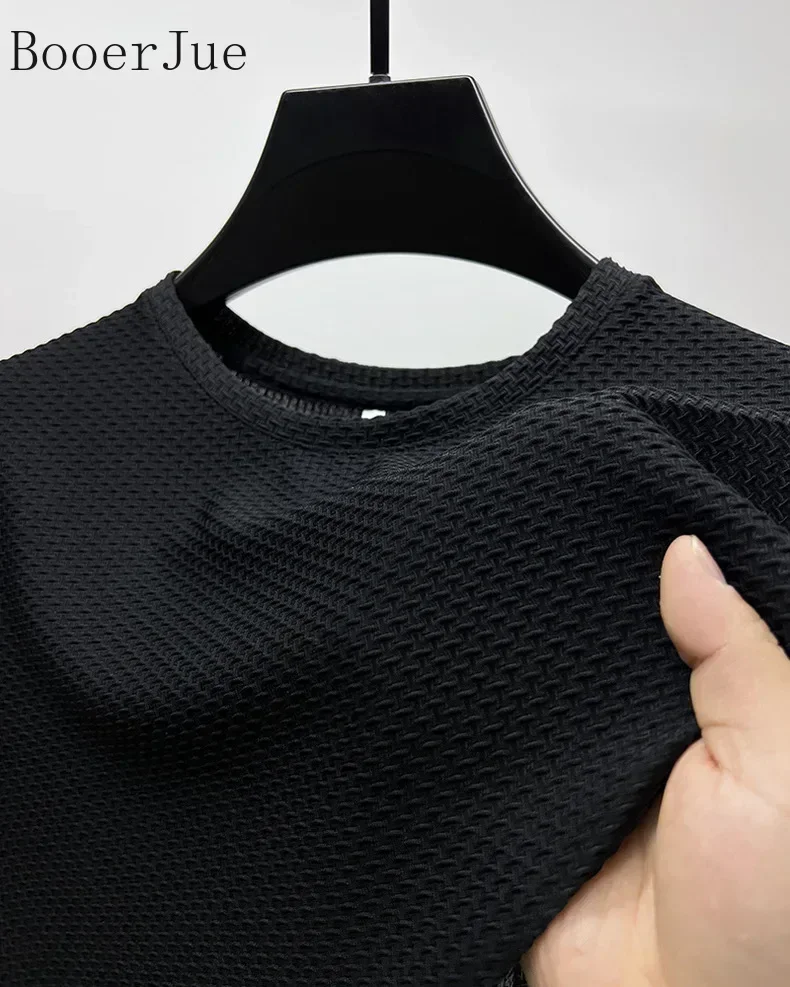 Markenkleidung 6XL Sommer Eisseide Hochwertige Einfarbige Kurzarm-T-Shirts für Herren Atmungsaktives Modisches T-Shirt für Männer – Detail 8