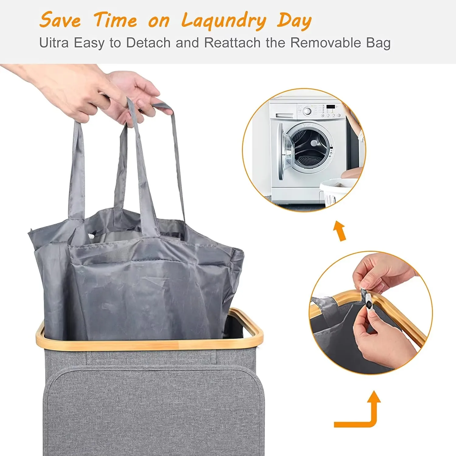 Laundry Basket with Lid and Removable Bag, 100L Tall Laundry Hamper with Bamboo Handles, Dirty Clothes Bin for Laundry Room 4