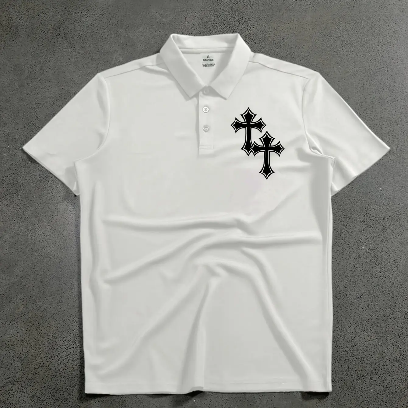 Men's Short Sleeved Shirt T-shirt Polo Shirt with Cross Pattern Print, Cool Motorcycle Style Loose Fit, Micro Elastic Fabric