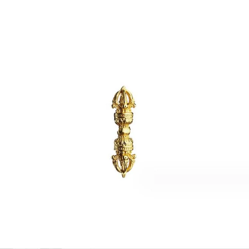 

100% 925 Silver Gold-plated Buddhist Vajra Amulet Good Luck Symbol Beads Tibetan Dorje Charm