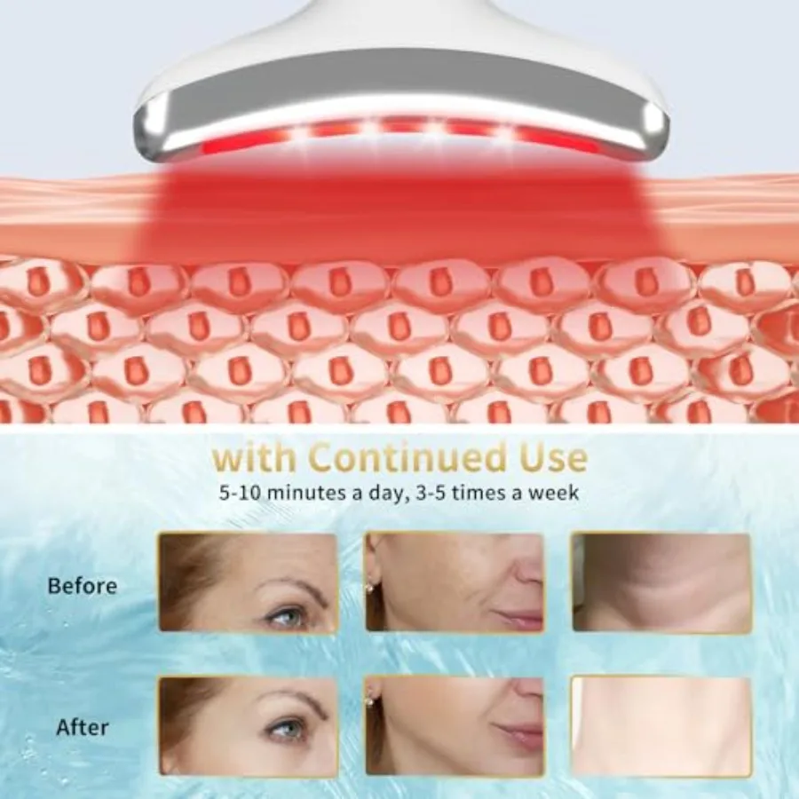 Terapia de luz vermelha para rosto e pescoço, ferramentas de cuidados com a pele facial, vibração microcorrente, serviço frio e quente, led vermelho e azul