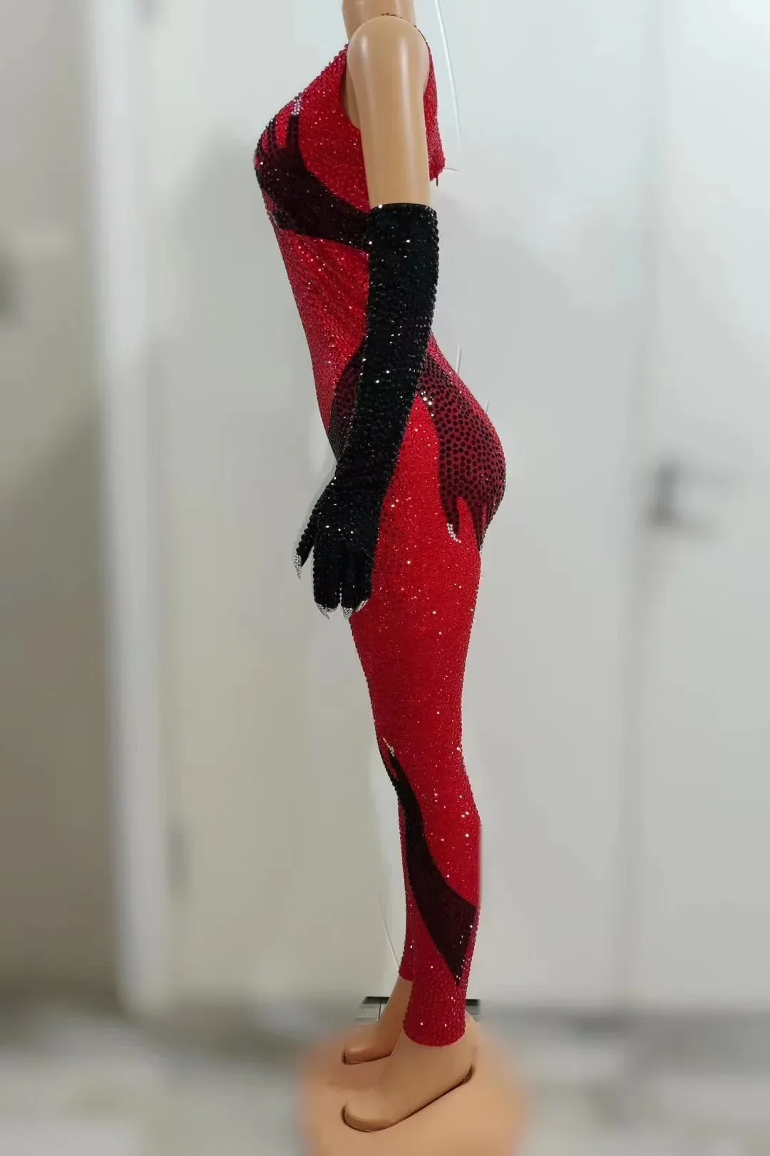 Show Girl Outfit   Luxurious Rhinestones Jumpsuit Gloves Set Women Evening Party Birthday Outfit Singer Dancer Performance Dance