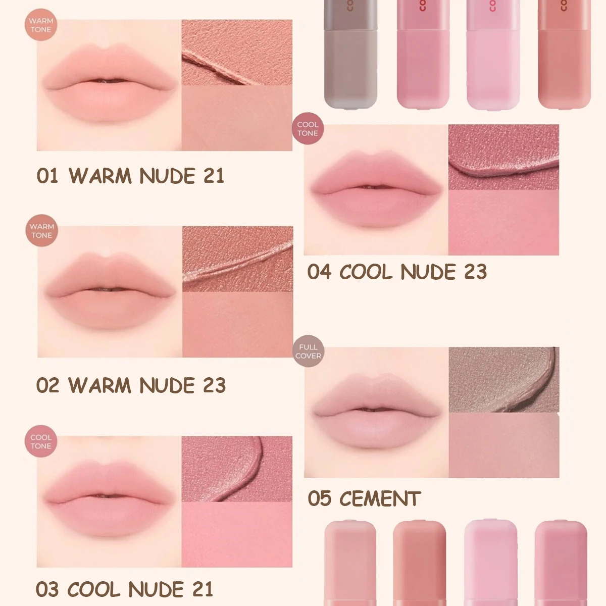 COLORGRAM GEEK NUDE COLOR COVER TINT,Matte Finish & Creamy,Long-Wearing & Non-Drying,Daily Wear,Korean Cosmetic,Korean Makeup