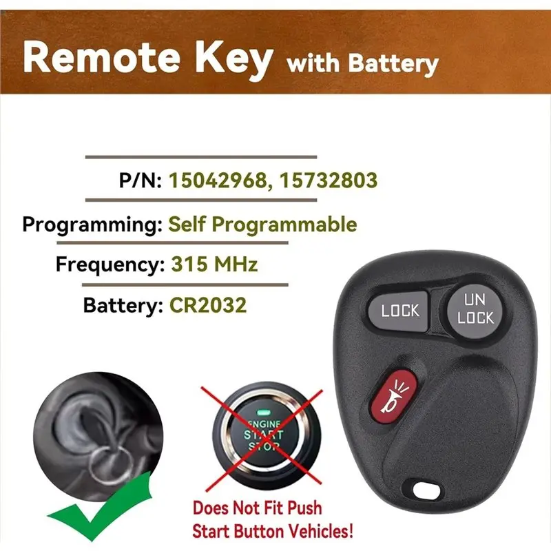 Reliable-For Chevy Silverado Suburban Tahoe GMC Yukon Sierra Oldsmobile 2PCS Key Fob Replacement 3-Button KOBLEAR1XT,