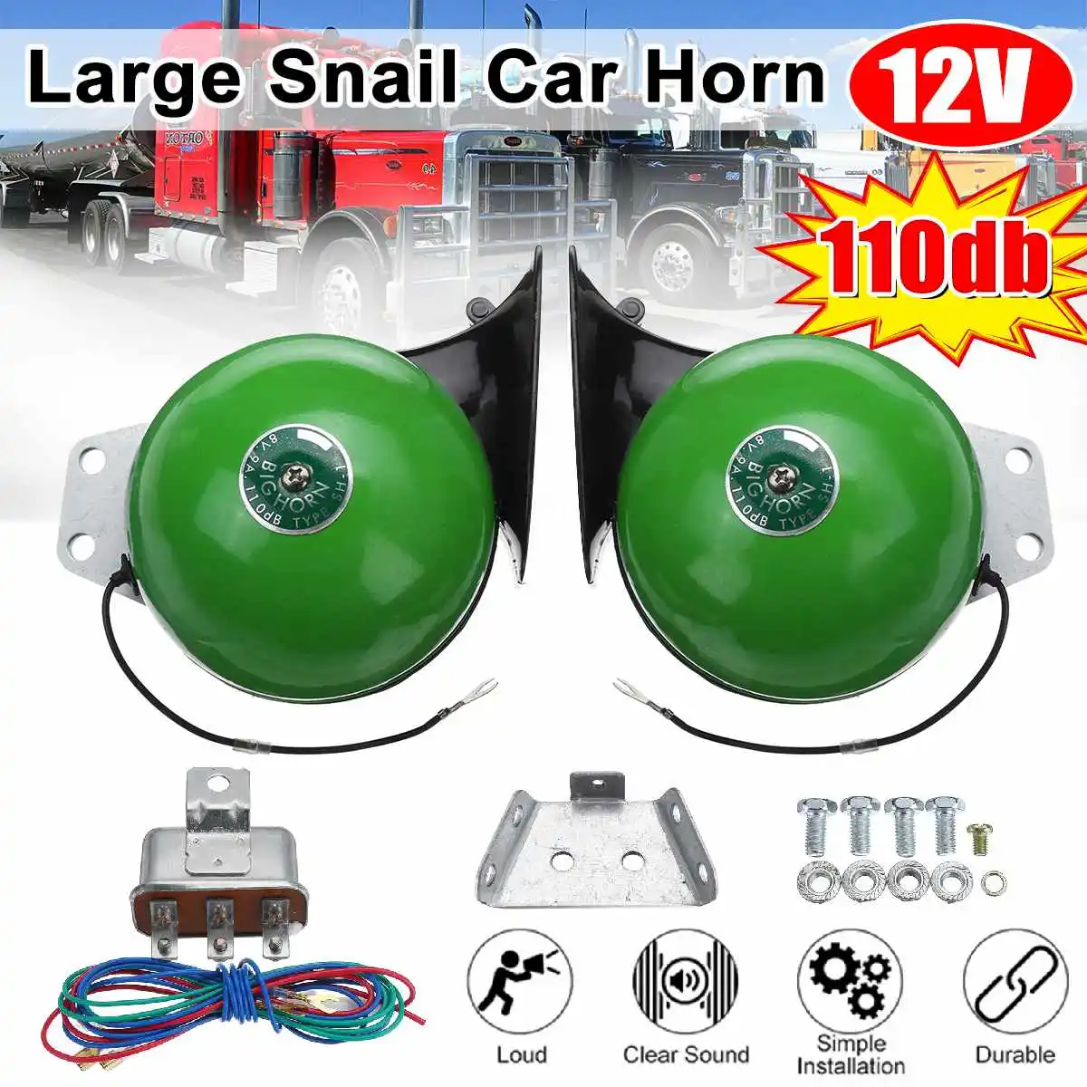 

2 pcs Train Horn 12V Super Loud Electric Snail Air Horn For Motorcycle Car Truck Boat