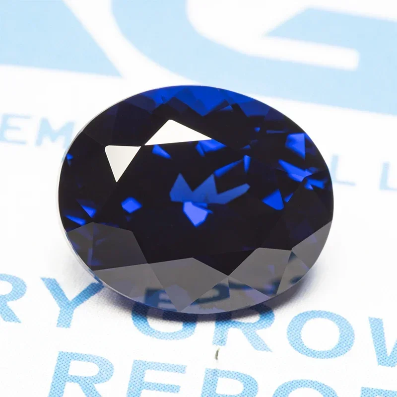 Lab tumbuh safir bentuk Oval Royal Blue VVS1 batu permata untuk jimat Diy membuat perhiasan gelang cincin dapat dipilih sertifikat AGL