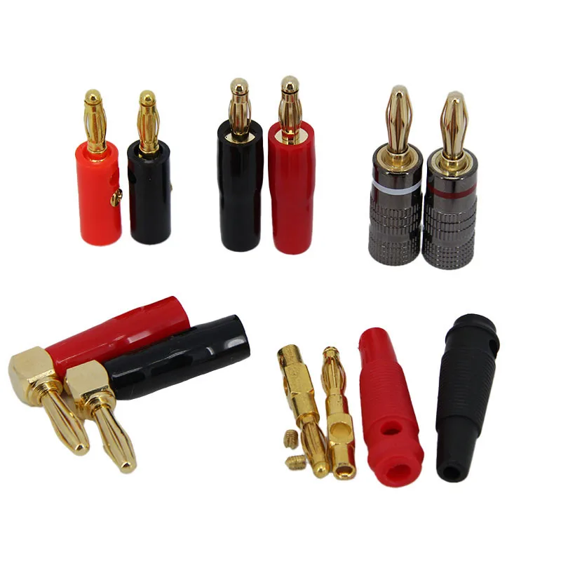 pairs High quality Gold metal Plate 4mm L Banana male female female power plug Connector socket Audio Speaker Screw red black o1