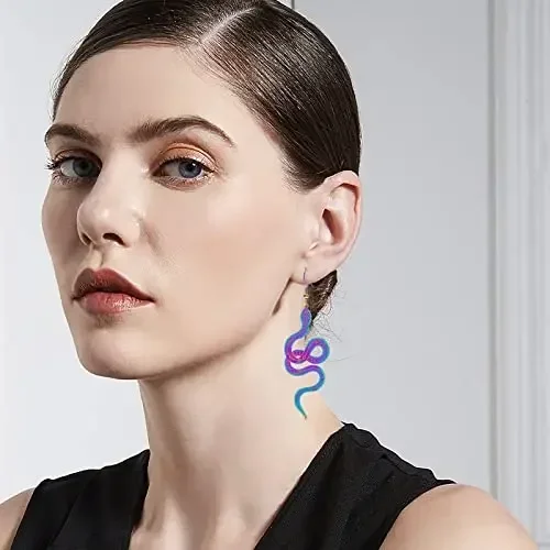 أقراط متدلية طويلة على شكل حيوانات للنساء ، متدرجة ، هندسية ، ملونة ، ثعبان ، شخصية ، هدية مجوهرات ، موضة ، جديدة