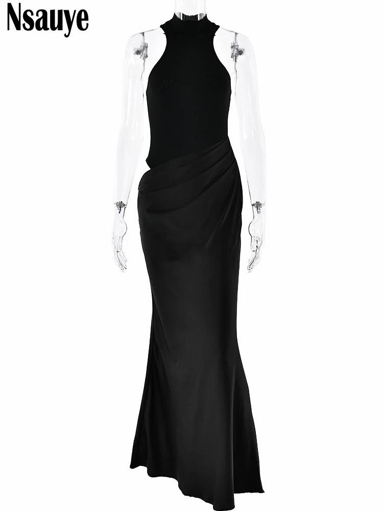 Nsauye Sexy Elegant Night Club Party Evening Dresses Outfits Women New Fashion Long Maxi Satin Off Shoulder Dress Summer 2024