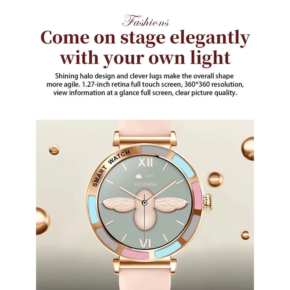 ساعة ذكية لمالك الوقت 2024 للنساء، جهاز تتبع معدل ضربات القلب وضغط الدم، مكالمة صوتية، ساعة ذكية عصرية مقاومة للماء