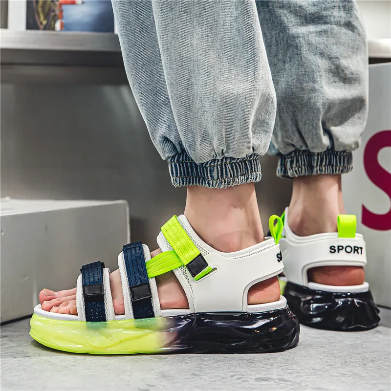 남성용 럭셔리 브랜드 오리지널 디자인 혼합 색상 옴브레 야외 샌들, 데일리 캐주얼 비치 드레스, 새로운 스타일 패션, 여름 