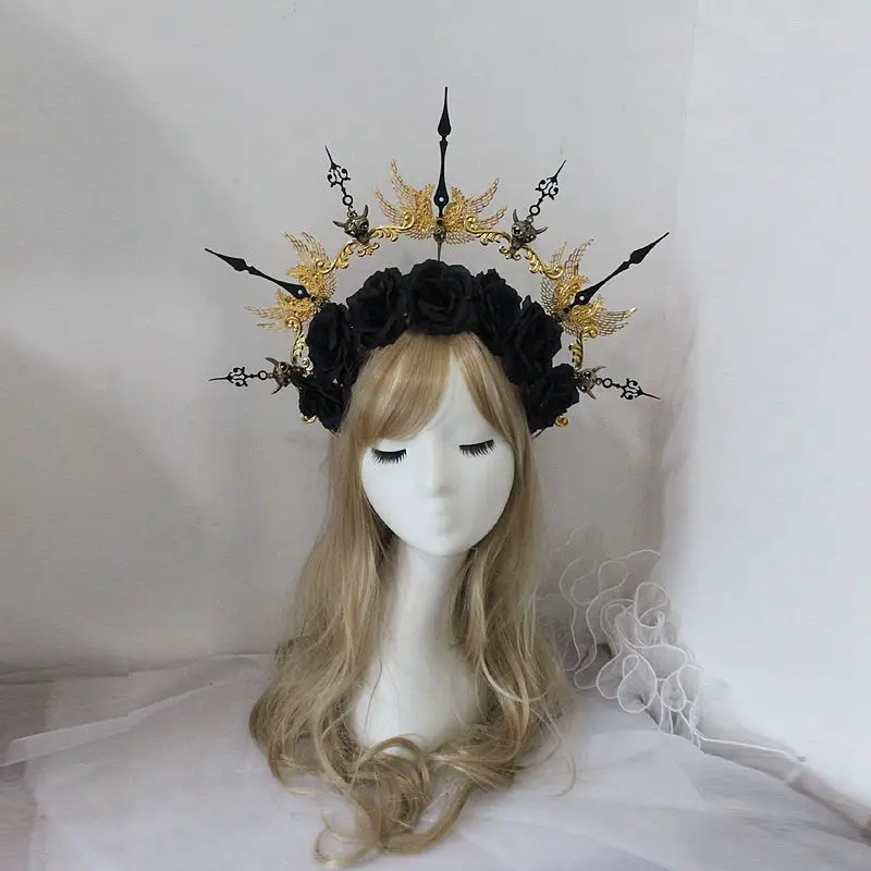 

Gothic Lolita Rose Spiked Crown Headpiece Punk Baroque KC Punk Cosplay Costume Hair Accessories Sun Goddess Halo Headband