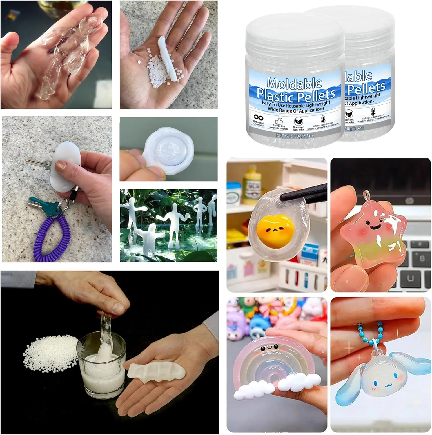 Moldable Plastic Pellets, Clear Reusable Thermoplastic Beads for Crafts, Temporary Repair, Sculpting, Creative Activity