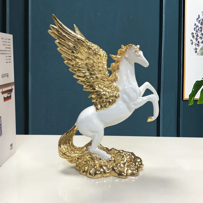 Electroplated Pegasus Resin Figurine European Luxury Winged Horse Sculpture Ornament Light Luxury Decor For Home Living Room
