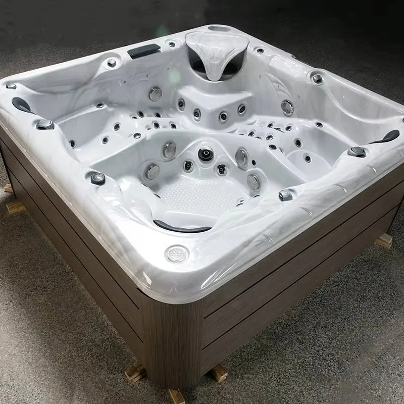 Customized 5 Person Outdoor Hot Tub Spa Pool With Foldable Cover Ozonator Water Purification System For Backyard