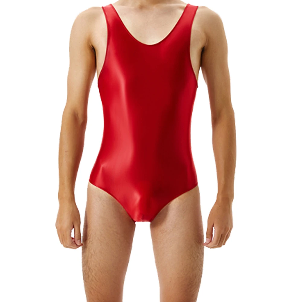 Sexy Mens Bodysuit Glossy Sleeveless Slim Rompers One-piece Swimsuit Jumpsuits Ultra Thin Underwear Wrestling Singlet Leotard