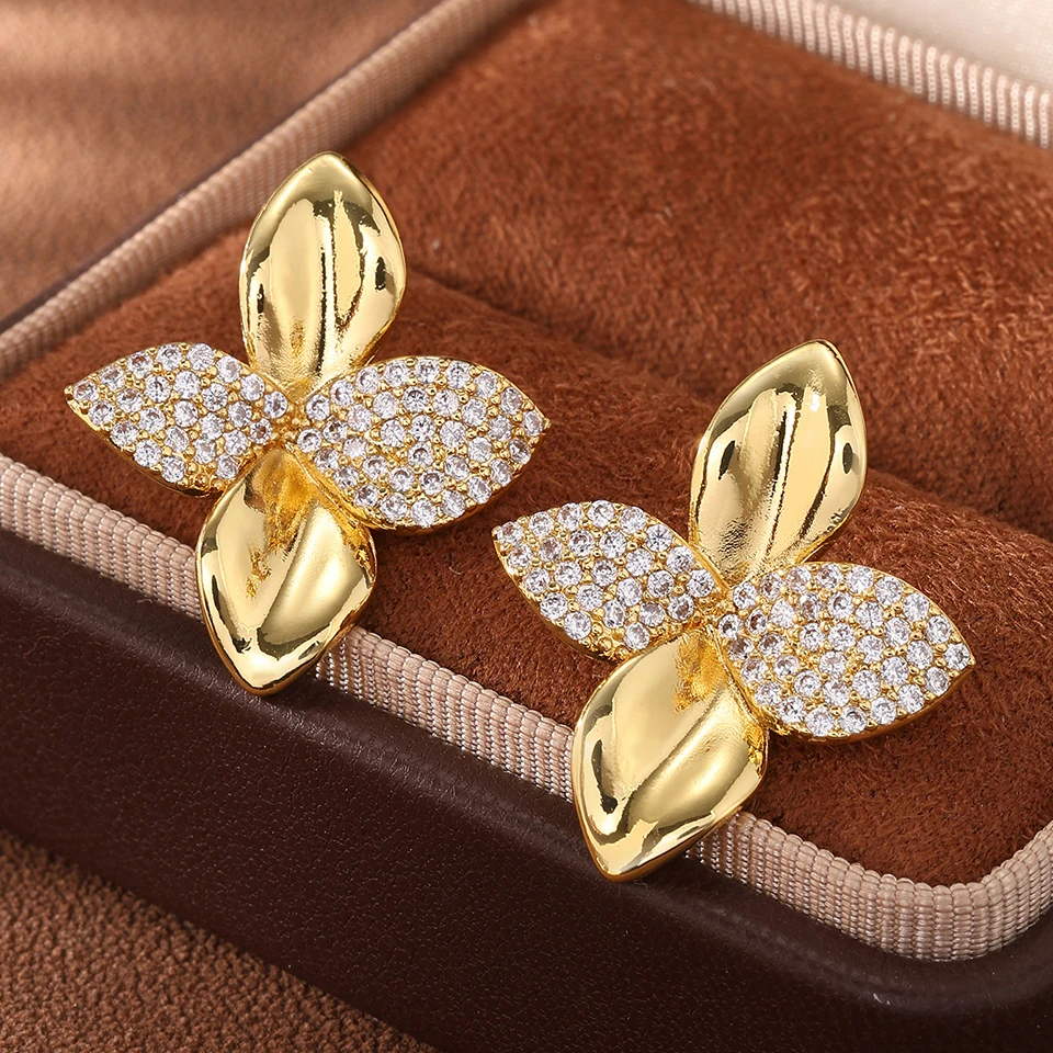 ZAKOL Marke Neue Glatte Metall Micro-set Zirkon Blatt Stud Ohrringe für Frauen Exquisite Partei Schmuck Zubehör Geschenk