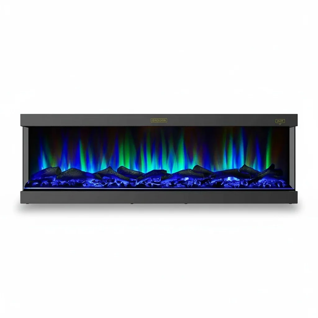 Electric Fireplace, 60 Inch Wall-mounted LED Fireplace with 6 Color Flames, Remote Control, 8-Hour Timer, Adjustable Thermostat