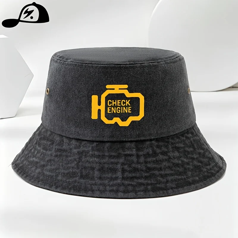 A Foldable CHECK Letter-print Washed Bucket Hat, a Stylish and Versatile Vintage Bucket Hat Available in Multiple Colors, Suitab
