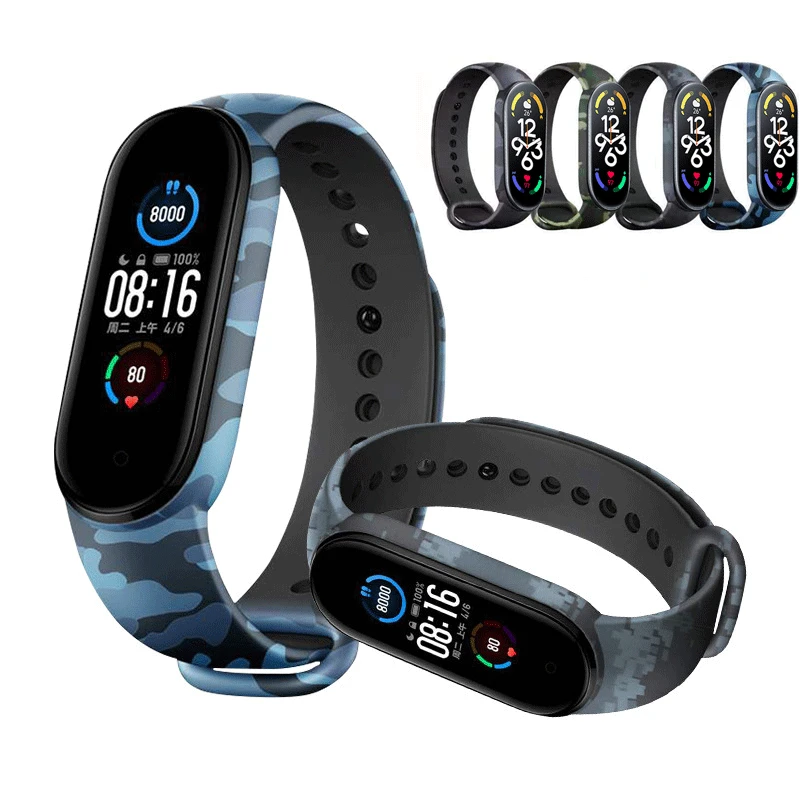 Pulsera inteligente de camuflaje para Xiaomi Mi Band 7, repuesto de silicona suave, resistente al agua