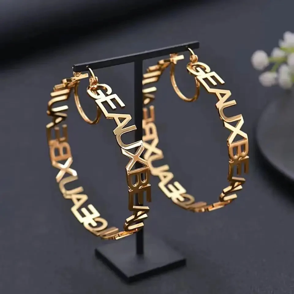 A Pair Custom Name Letter Round Earrings Fashion Personalized Stainless Steel  Ear Drop Women Jewelry Valentine's Day Gifts