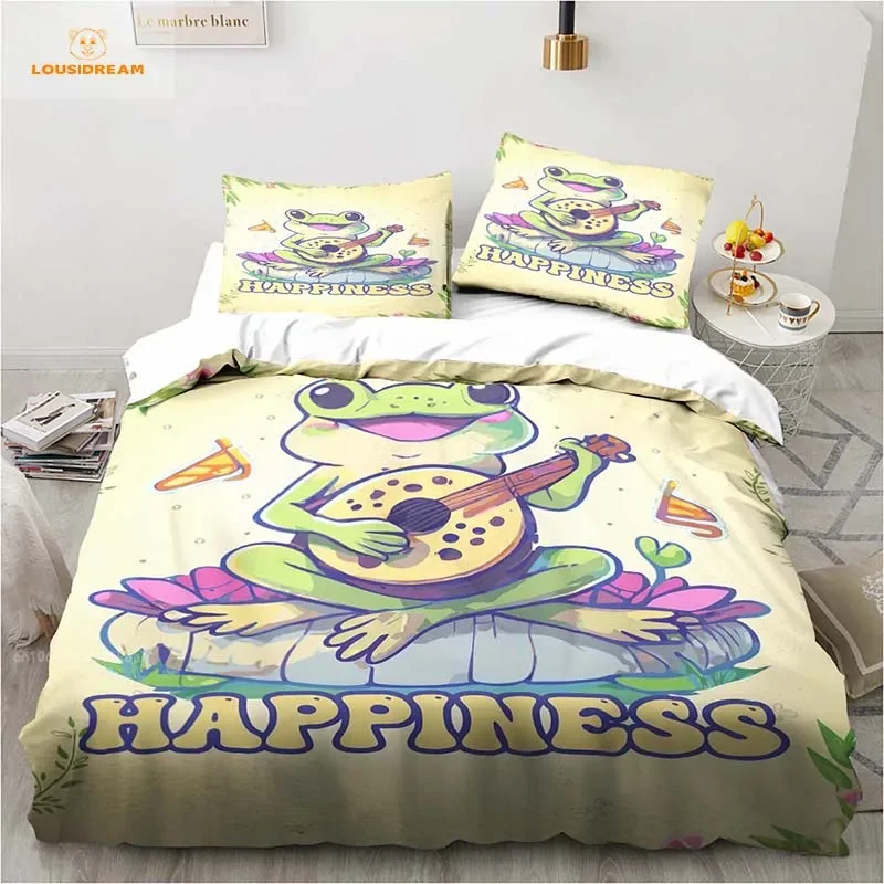 Anime Green Frog Big Eyes Designe Duvet Cover Sets Comforter Bed Linen Gift Twin Queen King Size Romantic Gift