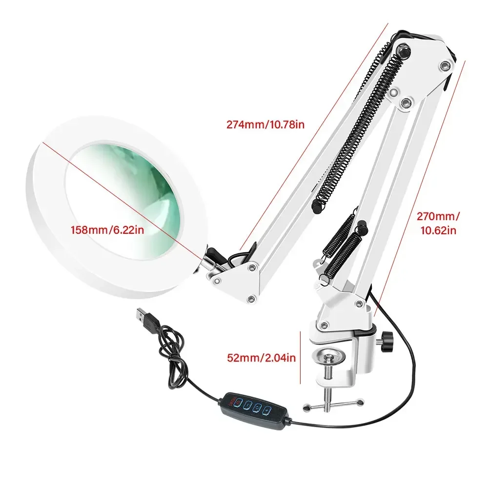 Vergrößerungsglas mit 72 LEDs, 10-fache Vergrößerung, USB, 3 Farben LED-Beleuchtung, NEU für Lötkolben-Reparatur/Tischlampe/Hautpflege – Detail 20