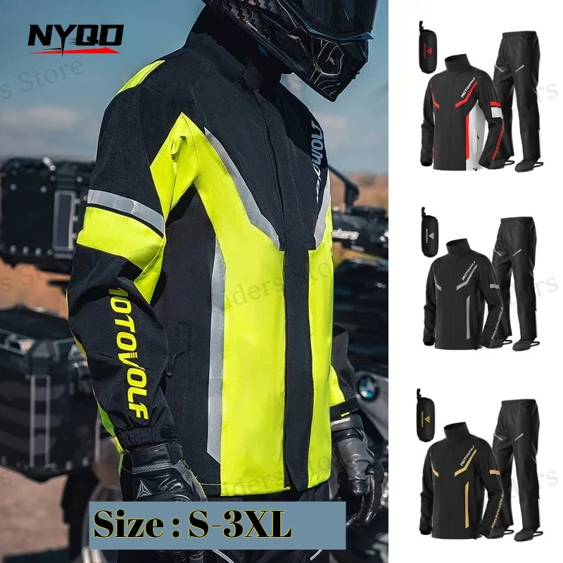 

Motorcycle Raincoat Split Set, Waterproof Rain Coat for Rider, Wear-Resistant Tear-Resistant, Stand-Up Collar, Storm Protection