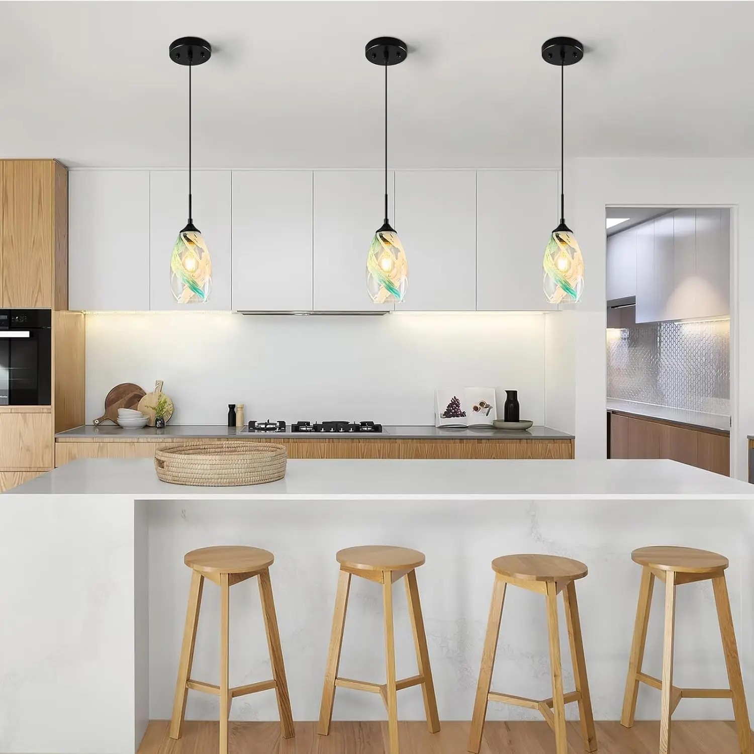 Lámpara colgante de vidrio transparente, miniluces colgantes de Isla de cocina, accesorios de iluminación modernos con acabado negro, accesorios de iluminación ajustables