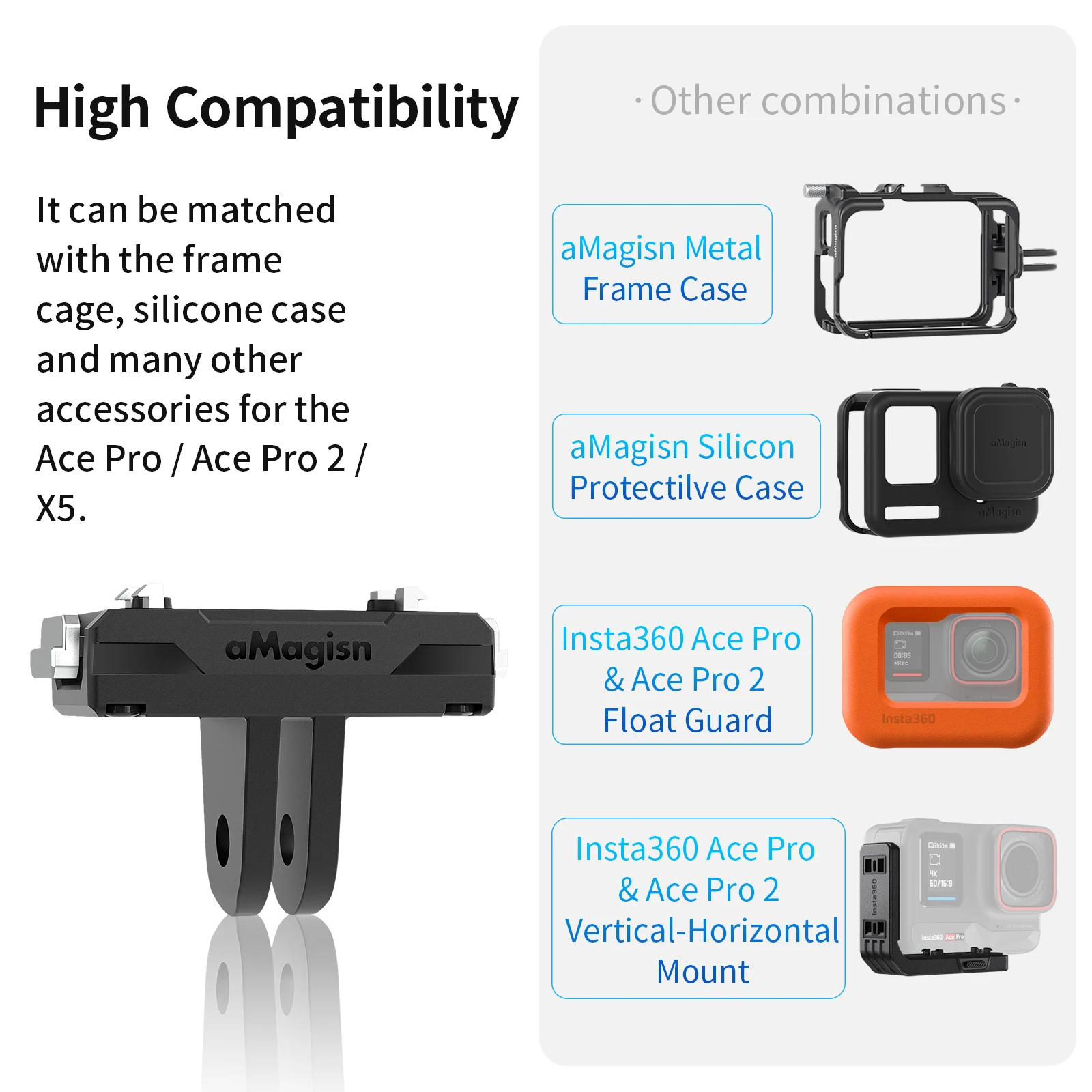 aMagisn 인스타360 X5 / X4 Air용 퀵 릴리스 마운트, 안전한 클로-락 어댑터가 장착된 플라스틱 마그네틱 베이스 카메라 액세서리