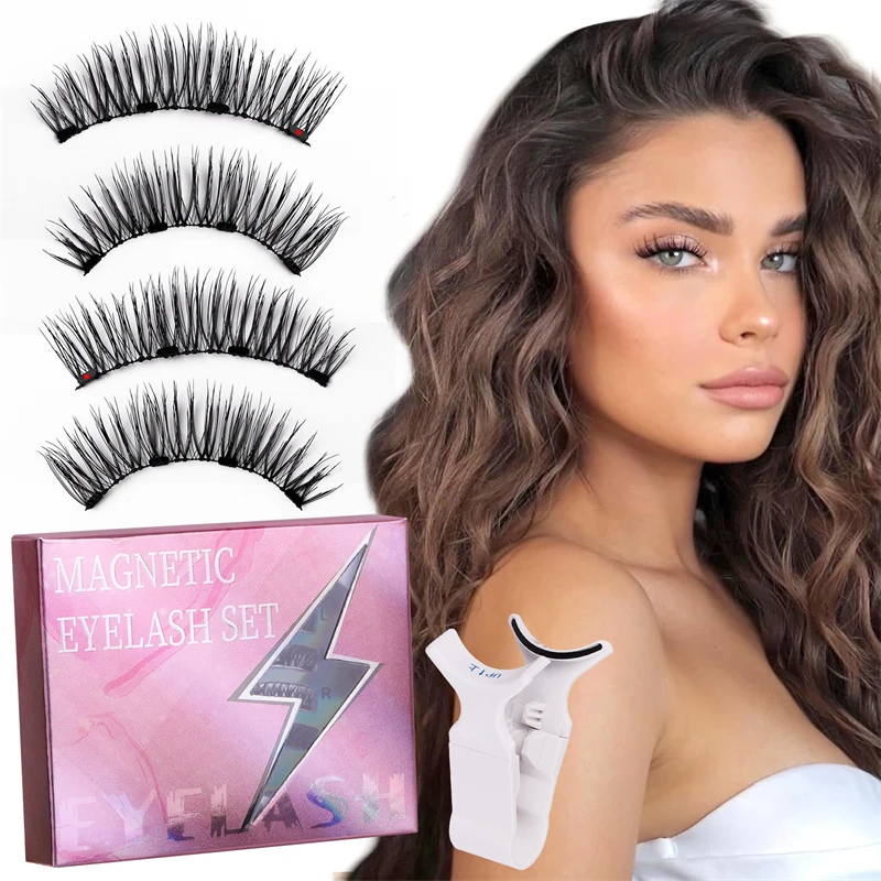Pestañas postizas magnéticas de posición fija, ligeras, reutilizables, de seda y visón, estilo suave, naturales, sin pegamento