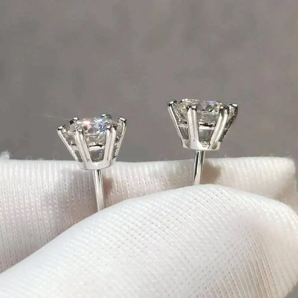 925 Silver Total 2 Carat Round Excellent Cut Pass Diamond Test D Color Moissanite Snowflake Stud Earrings for Women Fine Jewelry