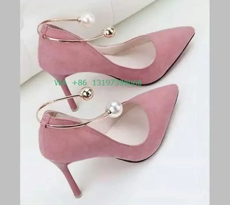 Ladies Pointed Toe Pearl High Heels Ring Decorative Shoes Everyday Casual High Heels Versatile Hot Selling Shoes Large Size 43