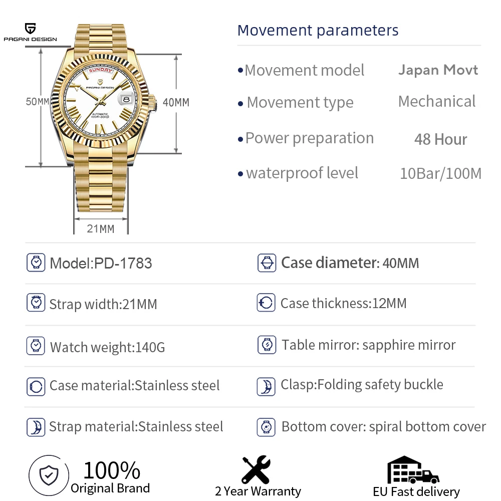 PAGANI DESIGN Men's Watches DD40 Gold White Luxury Automatic Watch Men Japan Movt Date Week Mechanical Watches For Men 2026 New view 6